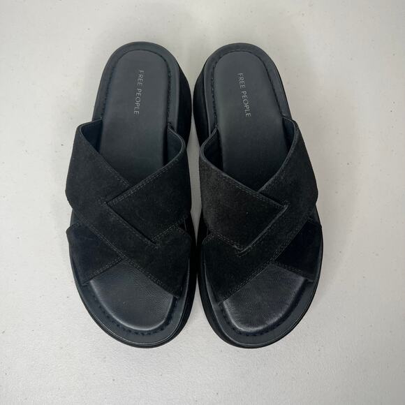 Free People Black Suede Leather Asbury Flatform Slides Size 7.5 - Picture 3 of 10